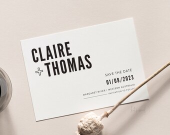 MINIMALIST PRINT DESIGN | Save the Date Wedding Announcement - printable digital file or printed - modern bold minimal typography any colour