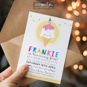 BY315 DIGITAL Birthday Party Invitation - ICE CREAM Cone sprinkles - cute bright colourful hat fun invite 1st 2nd 3rd 4th 5th 6th 7th 8th