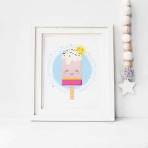 PRINT / POPSICLE iced lolly with sprinkles + sun - cute colourful illustrated sweet nursery wall art - kids room - digital ink A5 A4 A3