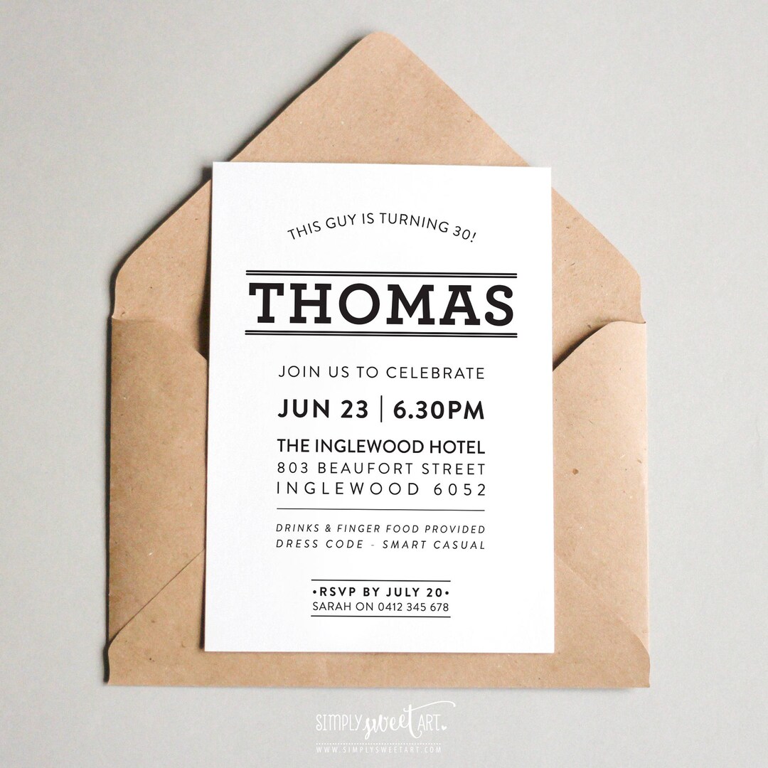 BY358 DIGITAL Birthday Party Invitation Modern Bold Block Letters