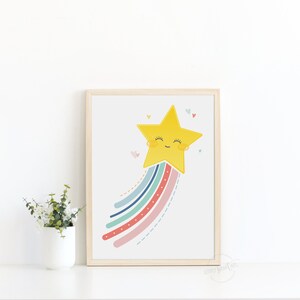 IMPRESSÃO / ESTRELA SHOOTING boho cor nome personalizado colorido - arte moderna de parede infantil - berçário quarto de bebê - cartão ecológico de tinta digital sustentável A5 A4 A3