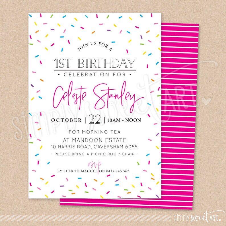 BY328 DIGITAL Birthday Party Invitation Bright Rainbow Cute Etsy