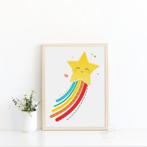 PRINT / SHOOTING STAR boho couleur nom personnalisé coloré - art mural enfant moderne - chambre de bébé garçon de crèche - carte durable à l’encre écologique A5 A4 A3
