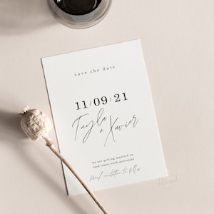 SIGNATURE DESIGN | Save the Date Wedding Announcement - printable digital file or printed cards - modern stylish hand lettered calligraphy