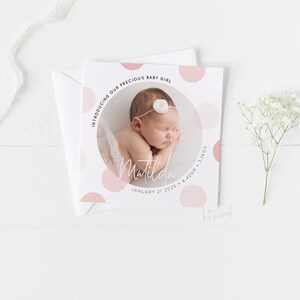 BA111 DIGITAL Birth Announcement design - carte photo bébé à pois - modèle moderne | moderne minimal carré garçon fille IMPRIMABLE FICHIER