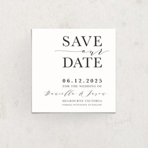 DIVINE DESIGN | 結婚式のお知らせの日付を保存 - 印刷可能なデジタルファイル、都会のカップル向けのエレガントでモダンなスクリプト - カスタムカラー