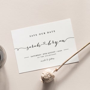 リンクハートデザイン | 結婚式のお知らせの日付を保存 - 印刷可能なデジタルファイルまたは印刷 - モダンでスタイリッシュなカリグラフィータイポグラフィー