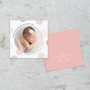 BA111 IMPRIMÉ Conception d’annonce de naissance - carte photo de bébé à pois - modèle de taches mignonnes | moderne minimal carré garçon fille inc. ENVELOPPES