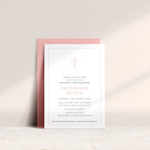 BM127 DIGITAL Baptism, Christening, First Communion Invitation - modern minimalist cross girl PRINTABLE INVITE purple pink any colour
