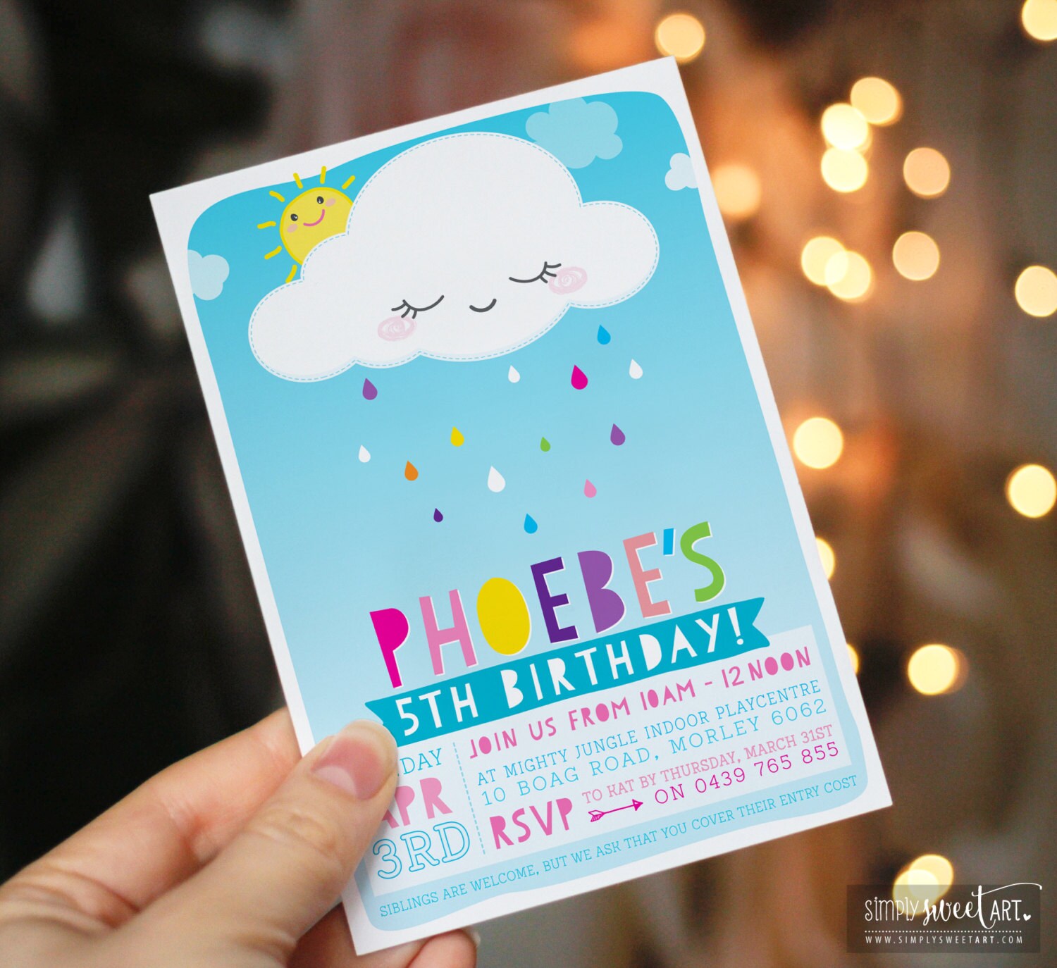 BY318 DIGITAL Birthday Party Invitation CUTE CLOUD With Sun & | Etsy