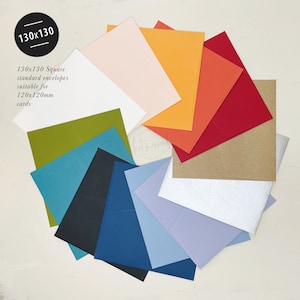 Coloured quality ENVELOPES 130 x 130mm | for square 120 x 120mm invitations, save the dates, birth announcements, wedding - standard postage