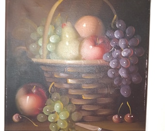 Ölgemälde Stillleben „Früchtekorb“ – Frank Lean – Signiert