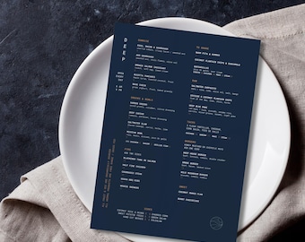 Modello di menu per bar sulla spiaggia in stile surf bar costiero (modificabile su Canvas)