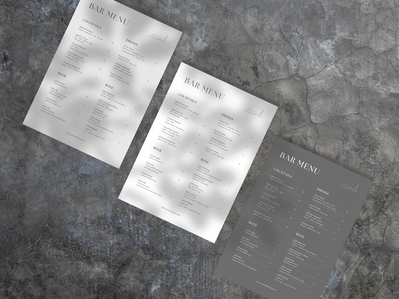 Textured Menus Editable Bar Menu Template Set, Modern Restaurant Drinks Menu (canva ...