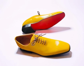Handmade Yellow Oxford patent leather Dress Shoes for Men