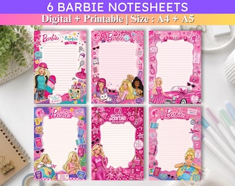 Barbie Note Sheets Bundle | 6 Printable Barbie Writing Paper Templates | Cute Pink Stationery | Instant Download | Notepads | Notesheets