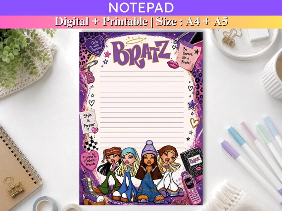 Bratz Themed Notepad Printable, Cute Digital Notepad, A4 A5 Lined Stationery, Y2K Girly Notes, Funny Notepad Template, Instant Download