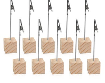 10 PCS Wooden Table Number Holders, Memo & Photo Clips with Solid Wood Base and Alligator Clips, for Number Card Display
