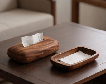 Funda de madera para caja de pañuelos, decoración minimalista de madera natural, soporte de estilo vintage