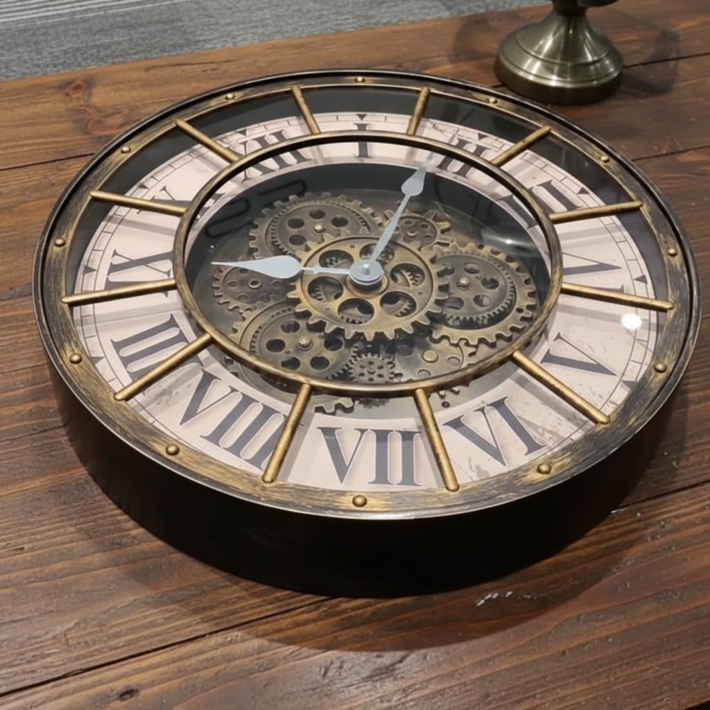 Steampunk Moving Gear Wall Clock | Large Industrial Roman Numeral ...