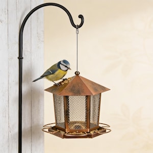 Comedero colgante rústico de metal para pájaros: decoración de jardín resistente a la oxidación