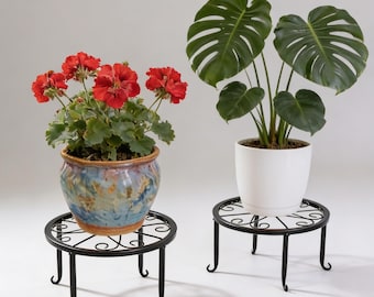 Soporte metálico para plantas, decoración minimalista de perfil bajo, negro/blanco, para interior y exterior.