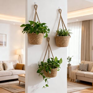 Woven Jute Hanging Planter Basket | Boho Rustic Indoor Outdoor Plant Holder