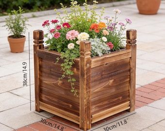 Wooden Raised Garden Bed Planter Box, Rustic Outdoor Herb Vegetable Patio Container