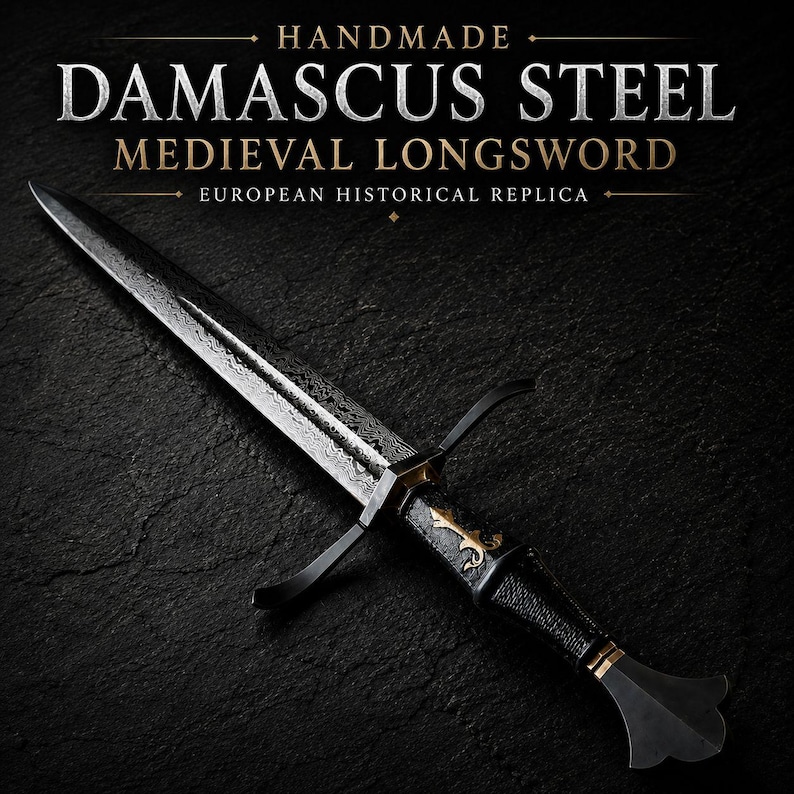 Handmade Damascus Steel Medieval Longsword | European Historical Replica Sword image 1