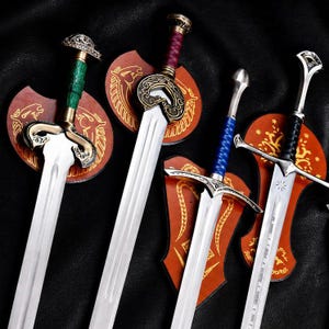 Replica di spada lunga fantasy realizzata a mano, ispirata al Signore degli Anelli, oggetto da esposizione, accessorio per cosplay, fodero decorativo da parete