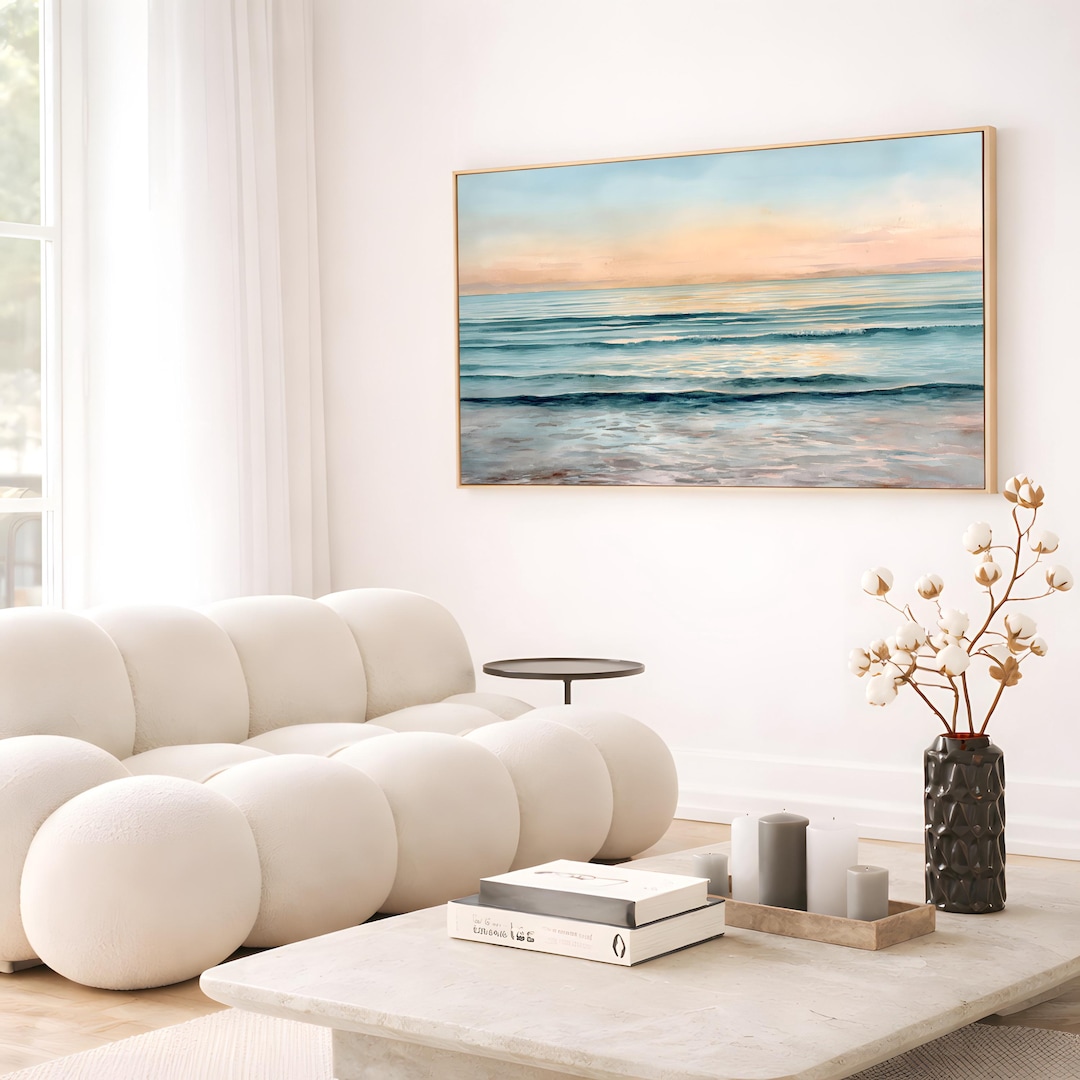 Coastal Horizon Wall Art Large Framed Canvas Print Golden Sunset ...