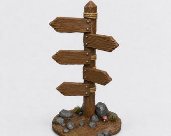 1:12 Rustic Wooden Signpost STL File, Fantasy Direction Sign 3D Model for Tabletop Terrain and Dioramas