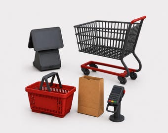 Miniature Retail Checkout Props and Shopping Accessories STL Set - 1:12 Dollhouse Miniatures 3D Print Files