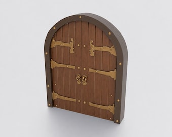 Miniature Medieval Arched Double Wooden Door With Iron Hinges STL - 1:12 Dollhouse Miniature 3D Print File