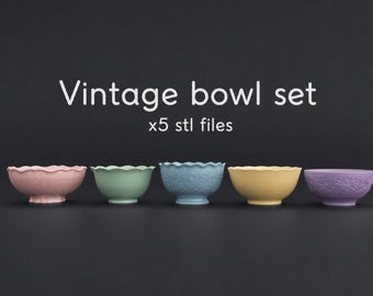 Miniature Vintage Bowl STL Set - 1:12 Dollhouse Miniatures 3D Print Files
