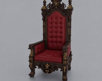 Miniature Vintage Throne Chair STL - 1:12 Dollhouse Furniture 3D Print File