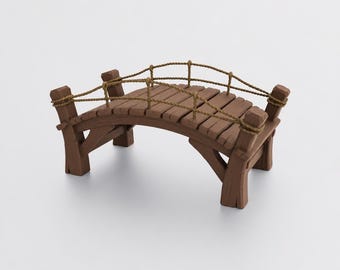 Miniature Mossy Rope Railed Footbridge STL - Dollhouse Miniature 3D Print File