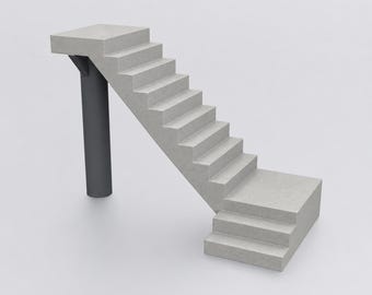 Miniature Modern Staircase With Support Column STL - 1:12 Dollhouse Miniature 3D Print File
