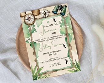 Invito Baby Shower - Invito Digitale Esploratore Giungla Safari Acquerello