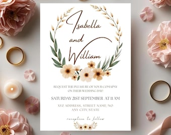 Floral Wedding Invitation Template: Editable Boho Design (Canva, Printable PDF)