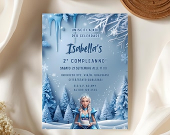 Invito Frozen Elsa – Download Digitale Biglietto di Compleanno Principessa della Neve per Bambini