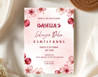 Invito Fiore di Ciliegio – Invito Digitale Acquerello Rosa per Festa