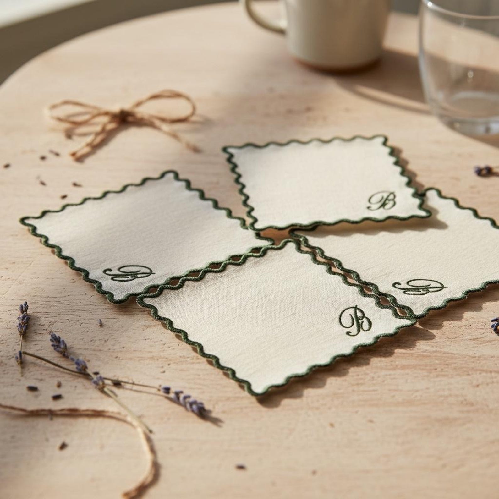 Personalized Linen Cocktail Napkins – Set of 4 | Handmade Fabric Coasters - Ballantines, Bottom Right