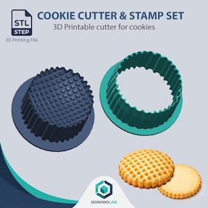 Juego de cortadores y sellos para galletas con forma de gofre imprimibles en 3D (archivo STL)