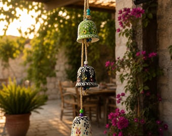 Hand-Painted Ceramic Wind Chime – Turkish Pottery Garden Decor, Melodic Bells