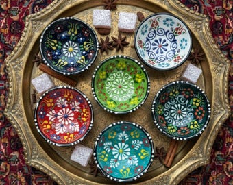 Ciotole per salse in ceramica dipinte a mano - Set di 6 motivi floreali a forma di tulipano