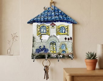 Soporte para llaves de cerámica hecho a mano para pared - Organizador de entrada - Regalo único para inauguración de casa - Gancho para llaves estilo bohemio