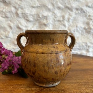 Antique French Yellow Glazed Confit Jar with Handles c. 1900