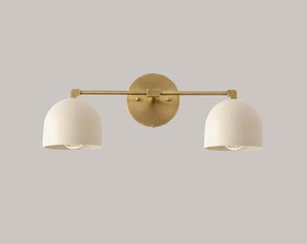 Modern Brass Double Wall Sconce, Mid Century Bathroom Vanity Light, Gold Wall Lamp, Minimalist Lighting Fixture, Bedroom Hallway Light
