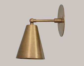 Modern Brass Wall Sconce Light, Adjustable Arm Lamp, Wall Lighting, Minimalist Cone Shade, Bedside Reading Light, Bathroom Vanity Fixture